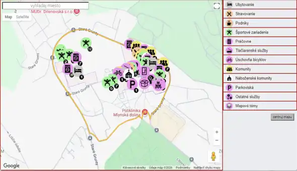 Mapa areálu UK Mlyny